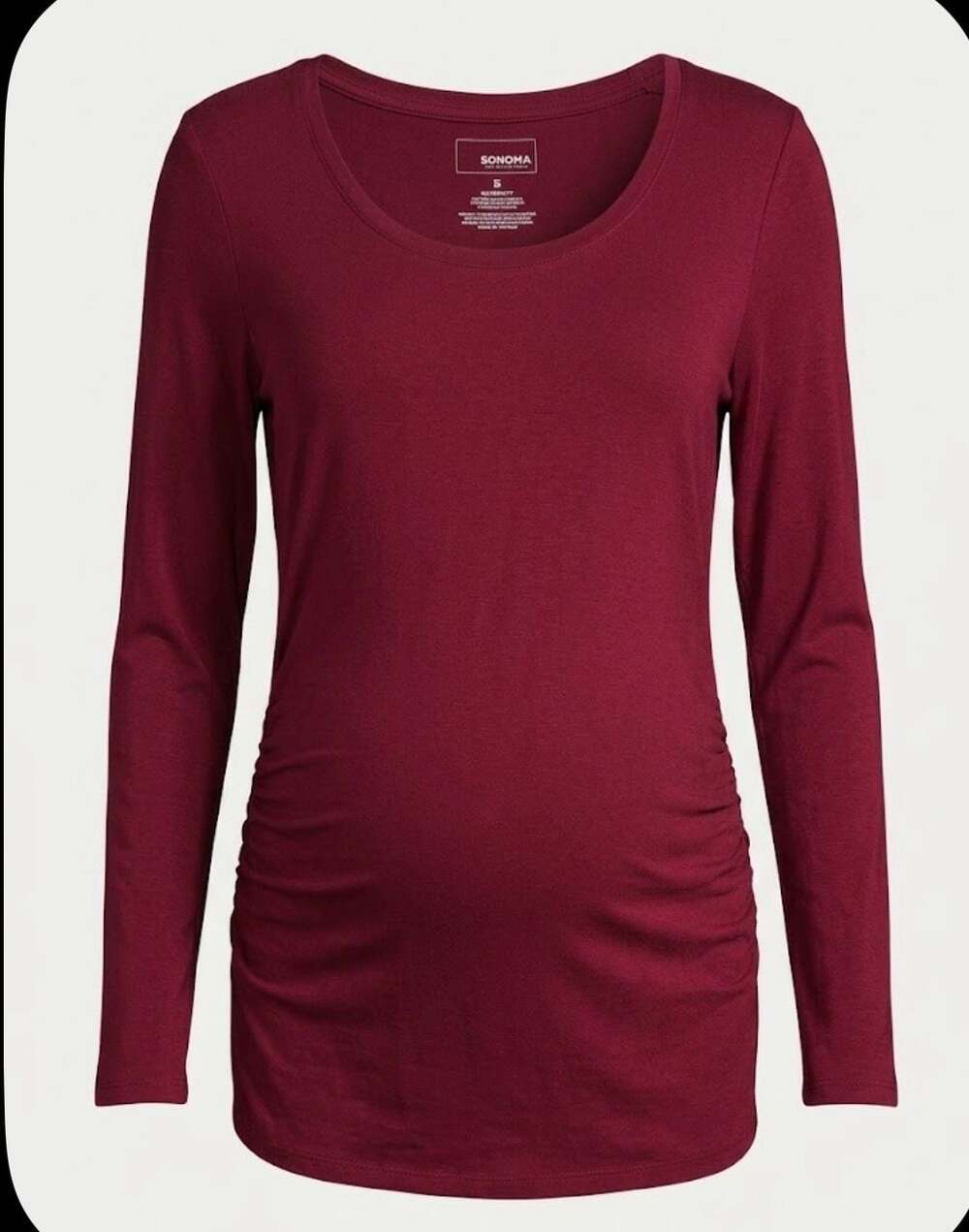 Sonoma Goods For Life Maternity Long-Sleeve Scoop-Neck Ruched Burgundy Small